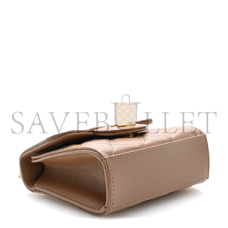 Ch**el lambskin quilted mini top handle flap clutch with chain beige ap2682 (11*11*5.5cm)